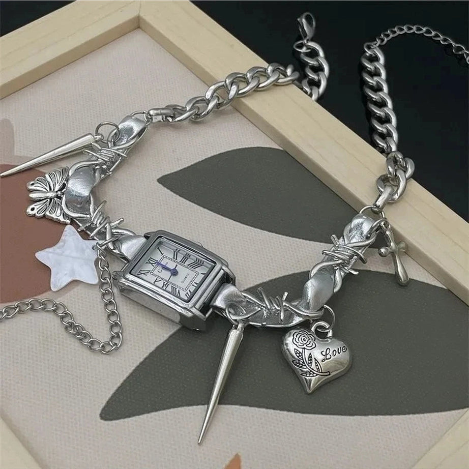 Edgy Timekeeper Charm Choker Necklace Shoptery