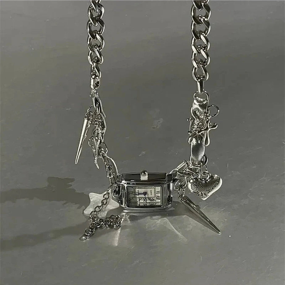 Edgy Timekeeper Charm Choker Necklace Shoptery