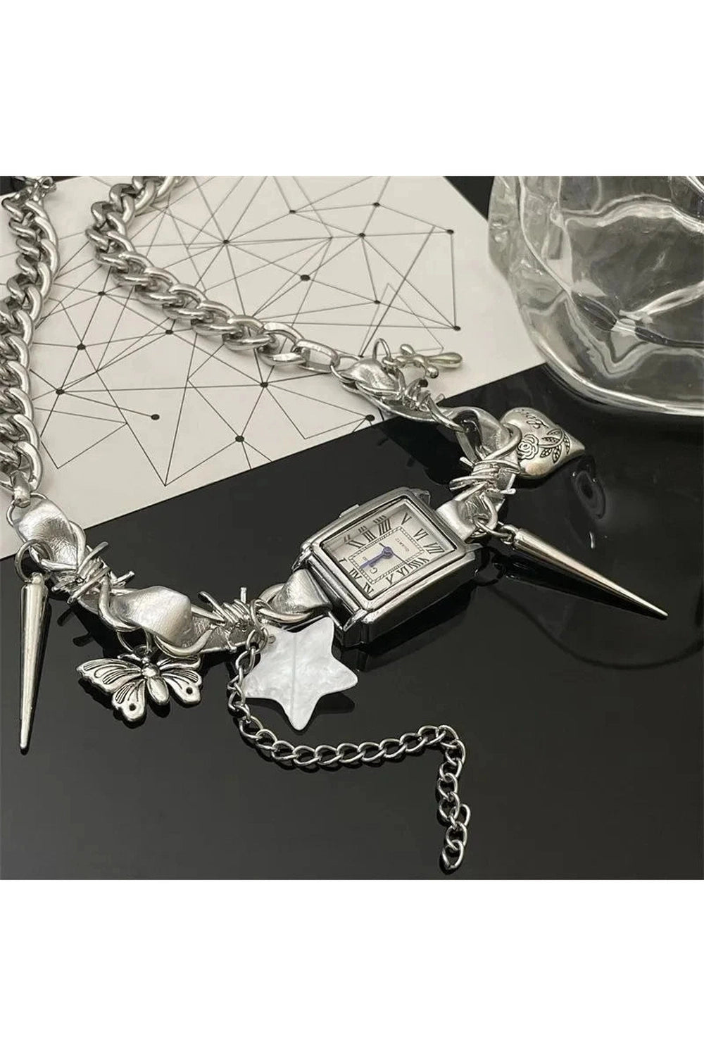 Edgy Timekeeper Charm Choker Necklace Shoptery