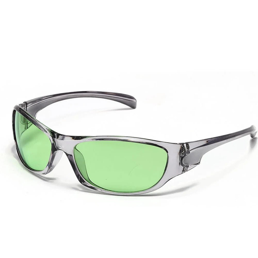 Y2k Titanium Blade Sport Sunglasses Clear Grey Green B as picture Shoptery