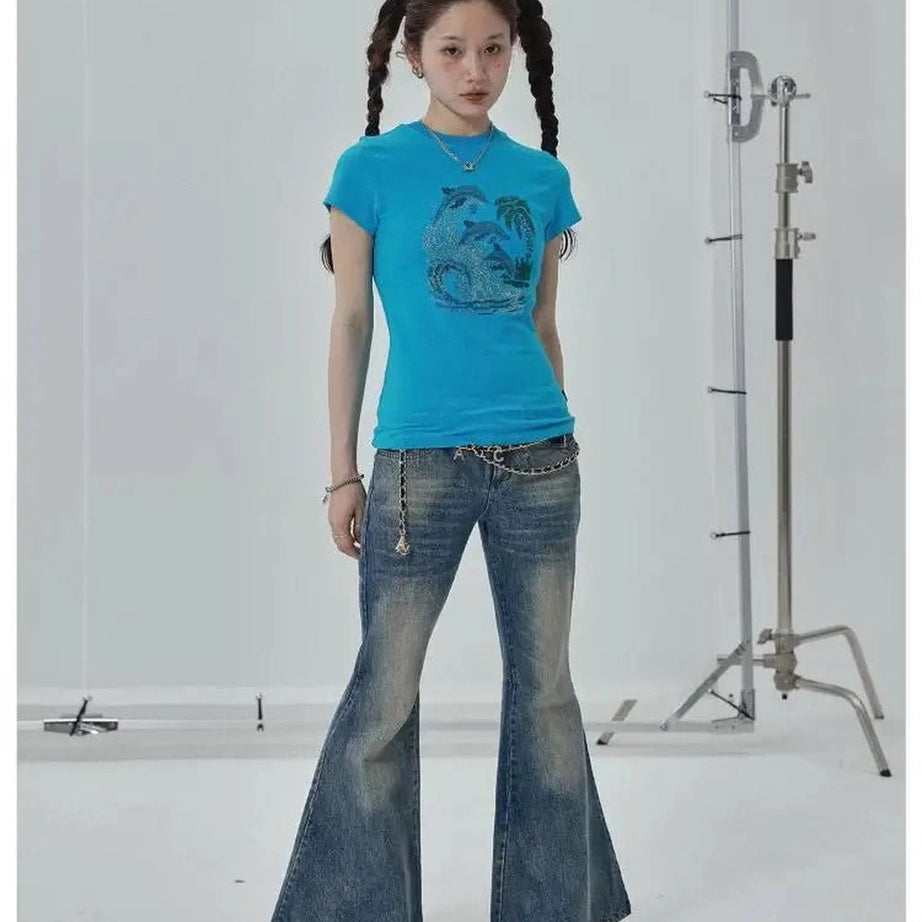 Aesthetic Tropical Wave Rhinestone Top Shoptery