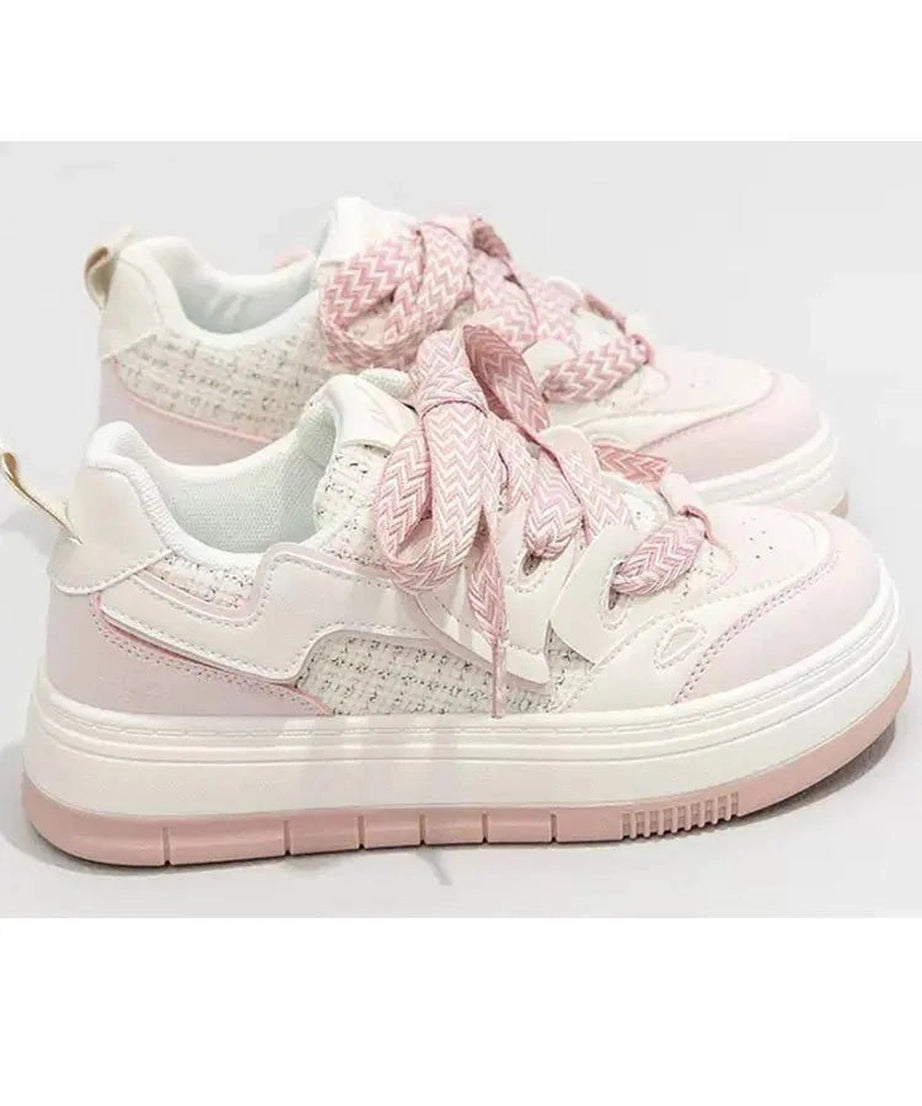 Tweed & Pink Ribbon Sneakers - Sneakers