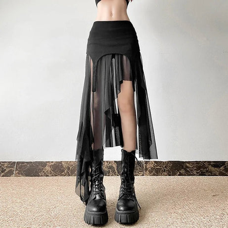 Twilight Shroud Alt Edgy High-Low Skirt Shoptery
