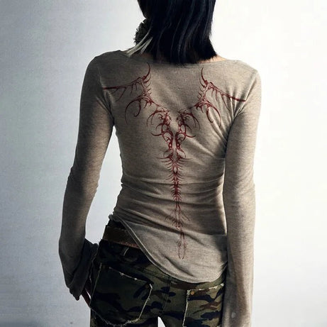 Twilight Thorns Y2k Embroidered Long Sleeve Top Shoptery