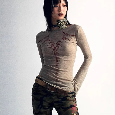 Twilight Thorns Y2k Embroidered Long Sleeve Top as photo Shoptery