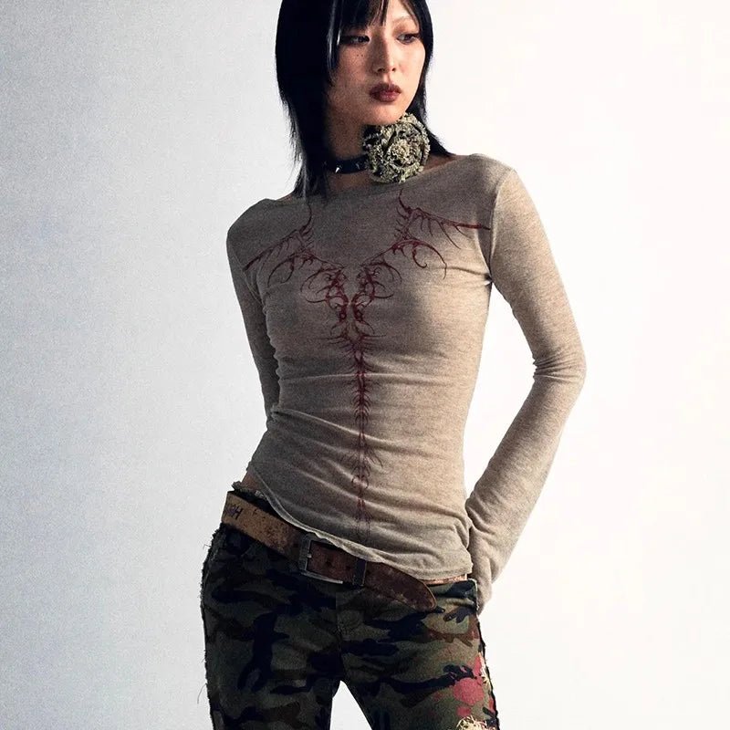 Twilight Thorns Y2k Embroidered Long Sleeve Top as photo Shoptery