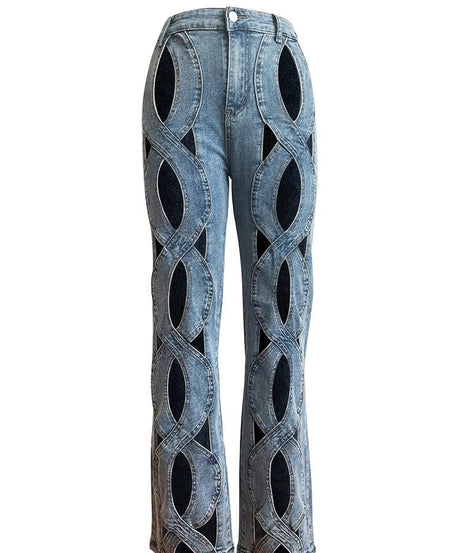 Twisted Rivet Cutout Denim Pant - Pants