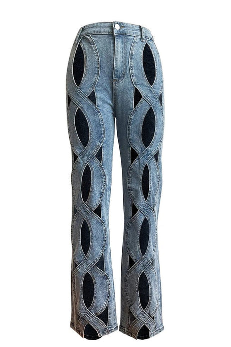 Twisted Rivet Cutout Denim Pant - Pants