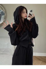 Aesthetic Two Piece Hooded Tracksuit Black Shoptery