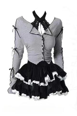 Acubi Two-Piece Long Sleeve Outfit Set Top and Skirt Shoptery