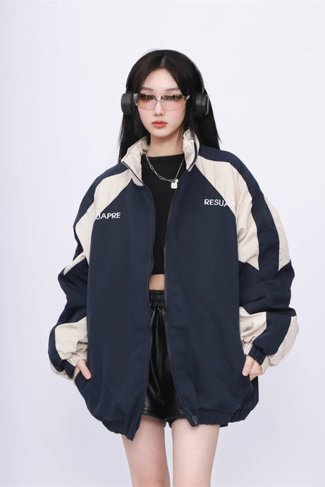 Two - Tone Oversized Windbreaker Jacket - Coats & Jackets