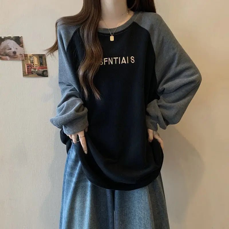Two-Tone Raglan Retro Oversized Sweatshirt black Shoptery