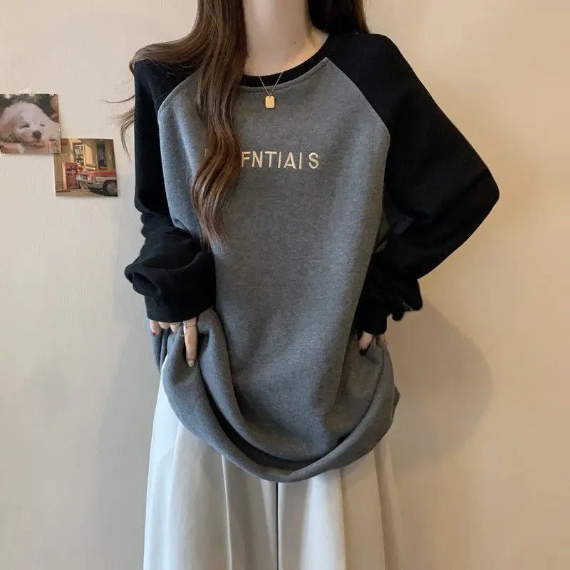 Two-Tone Raglan Retro Oversized Sweatshirt GRAY Shoptery