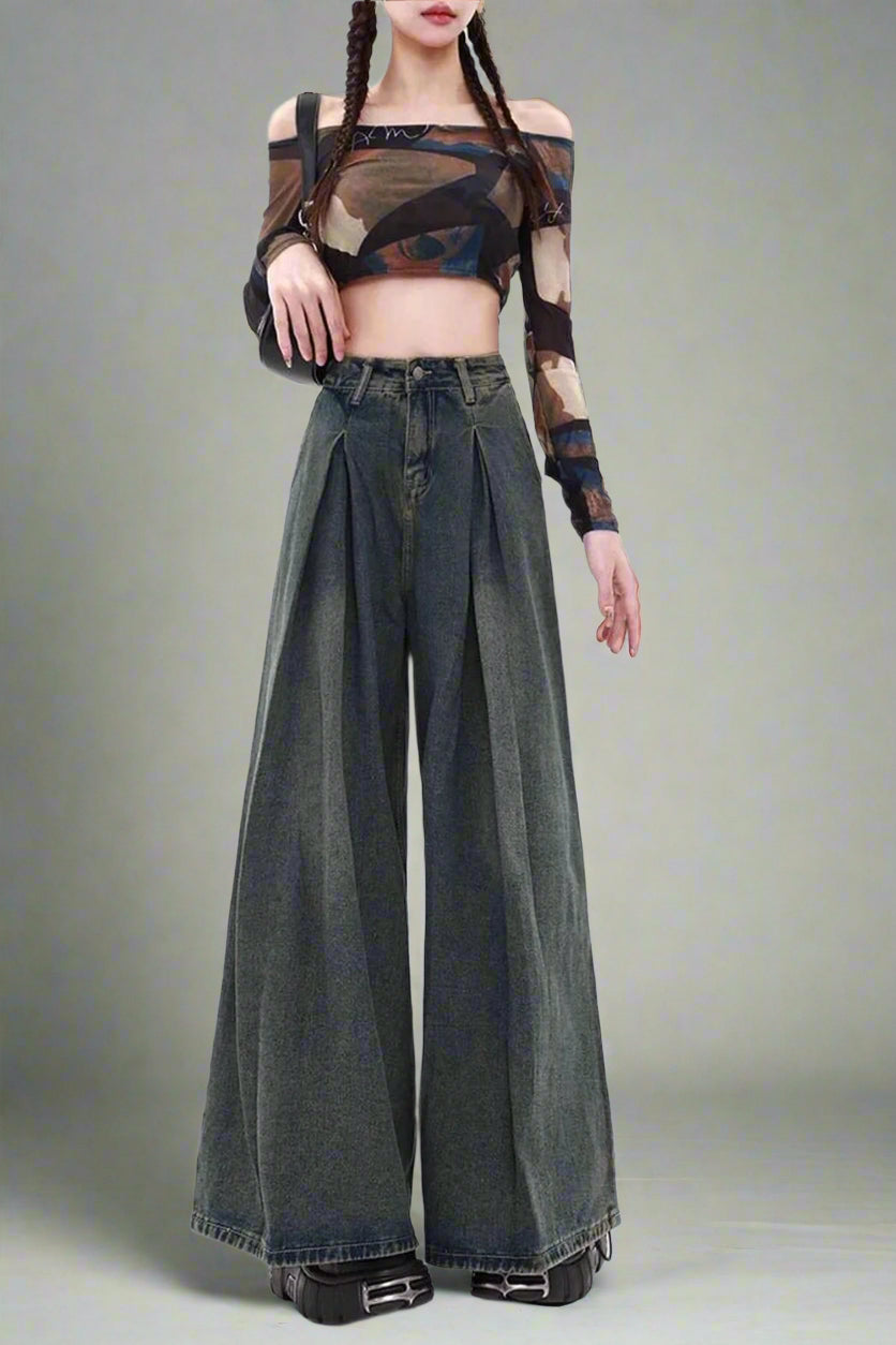 Edgy Ultra Wide-Leg Baggy Jeans Blue Shoptery