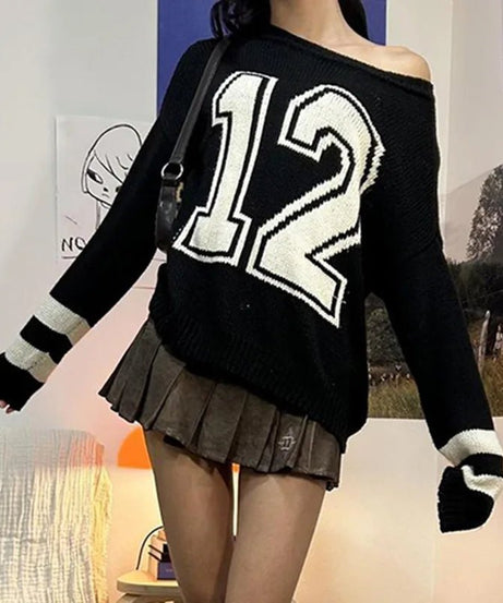 Varsity Rebel Off - Shoulder Sweater - Sweaters