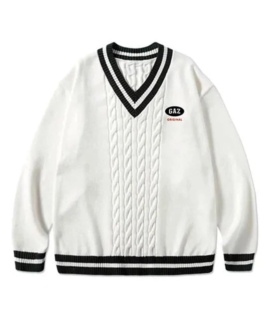 Varsity Vibe Cable Knit Sweater - Sweaters