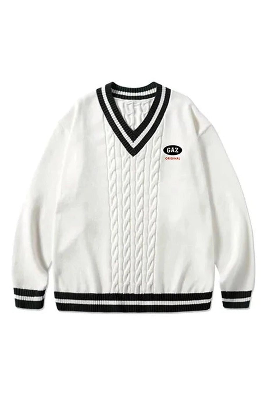 Varsity Vibe Cable Knit Sweater - Sweaters