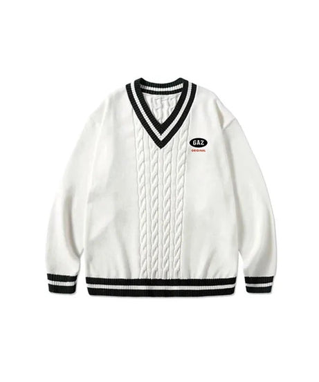 Varsity Vibe Cable Knit Sweater - Sweaters