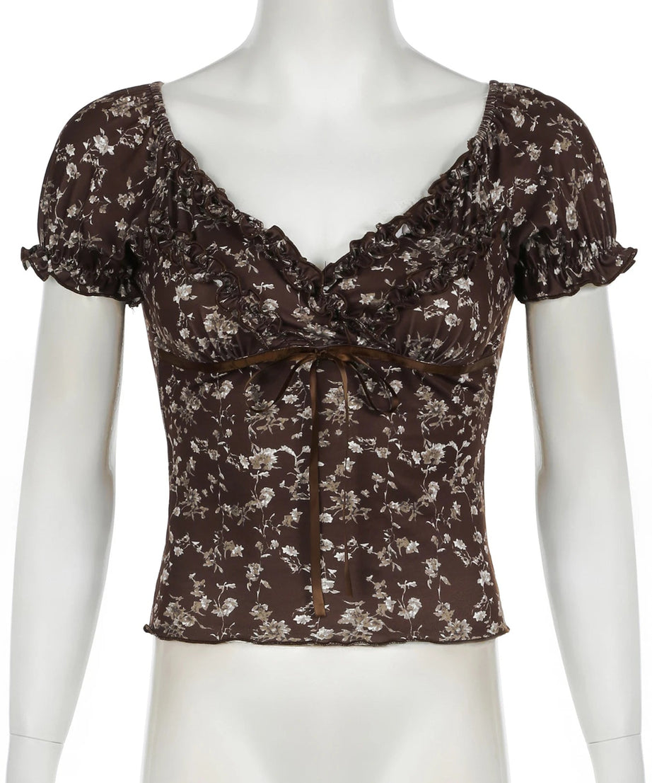 Velvet Floral Sweetheart Top - Shirts & Tops