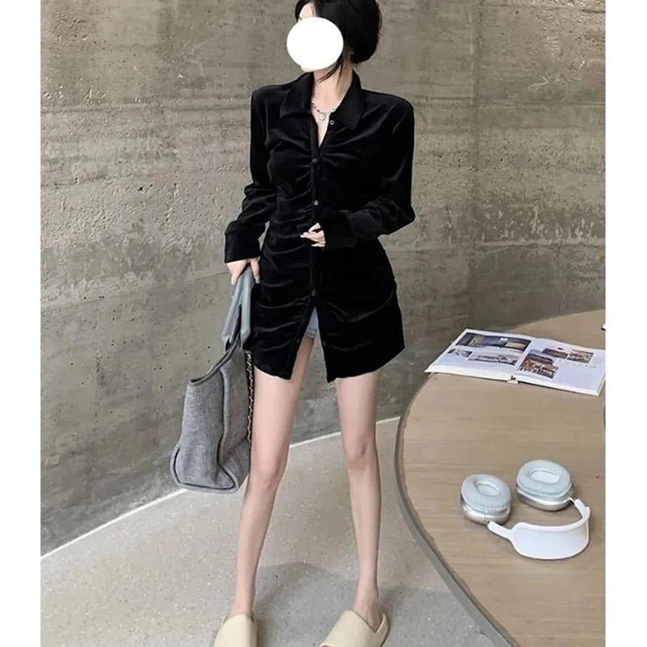 Velvet Pleated Blouse Shoptery