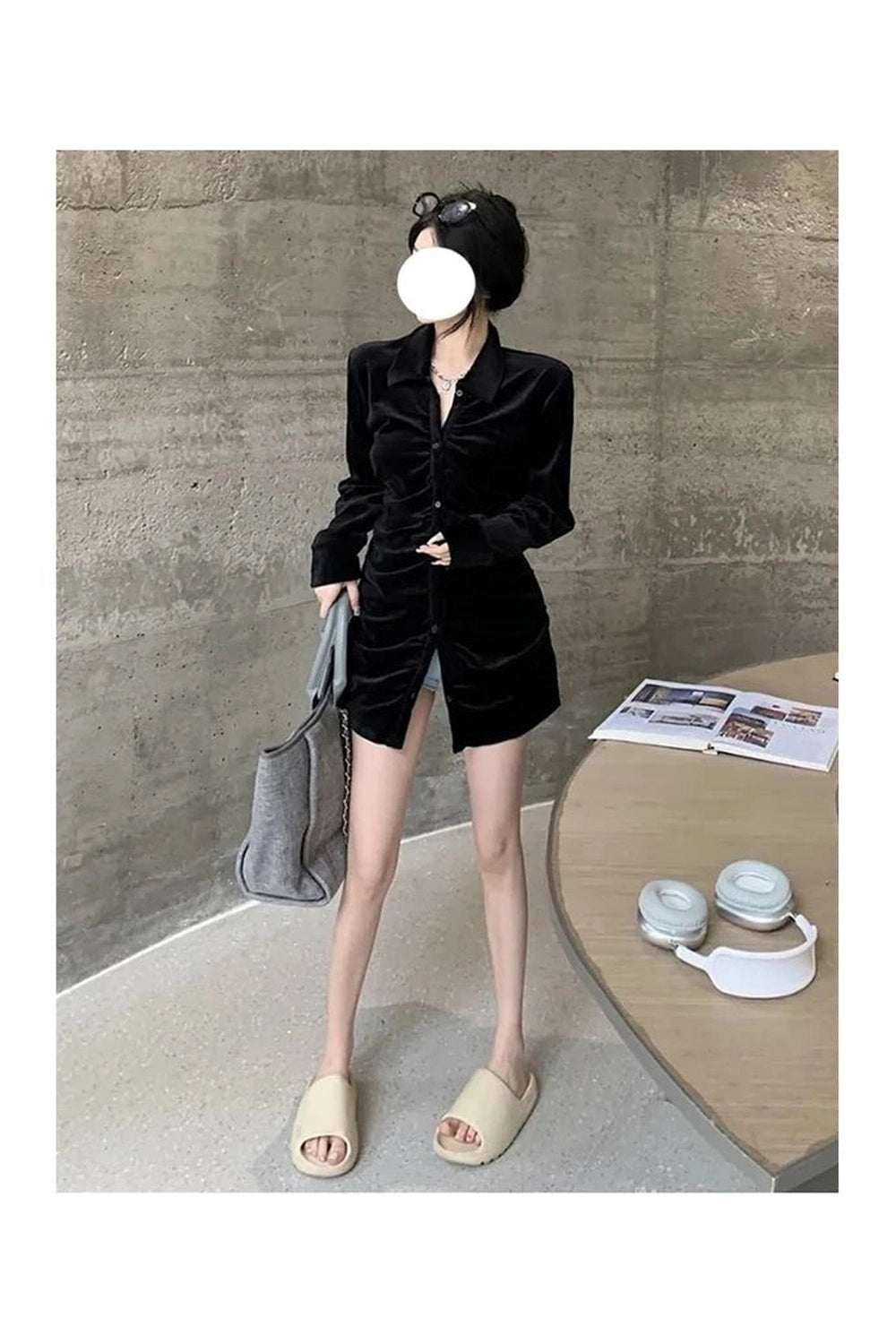 Velvet Pleated Blouse Shoptery