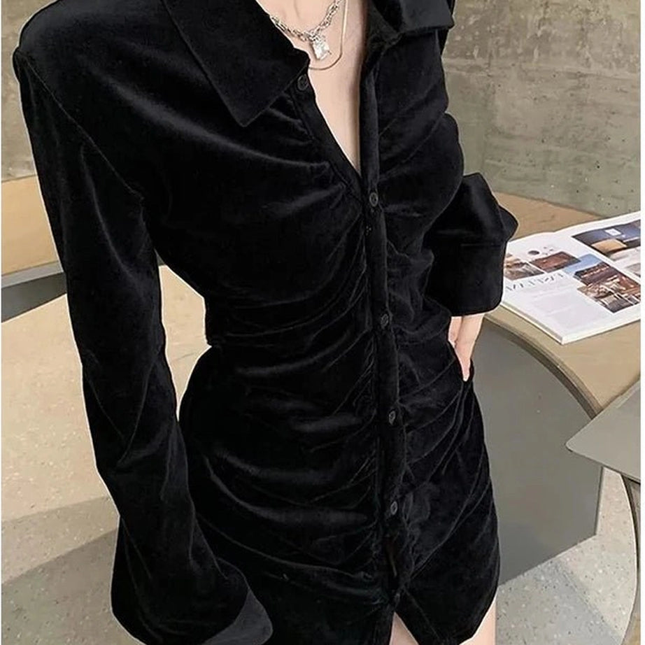 Velvet Pleated Blouse black Shoptery