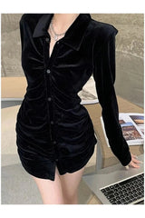 Velvet Pleated Blouse Shoptery