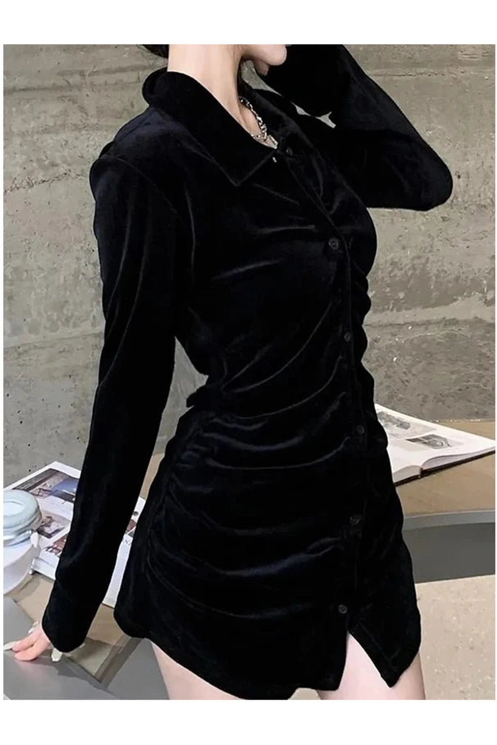 Velvet Pleated Blouse Shoptery
