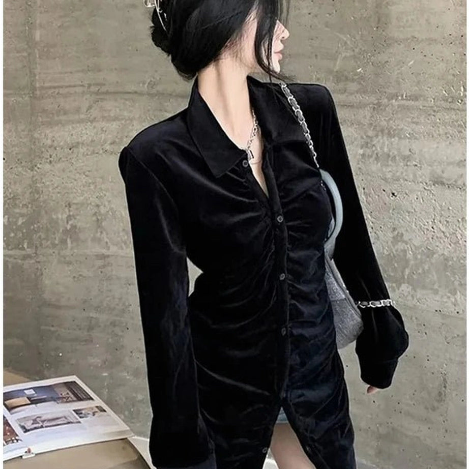 Velvet Pleated Blouse Shoptery