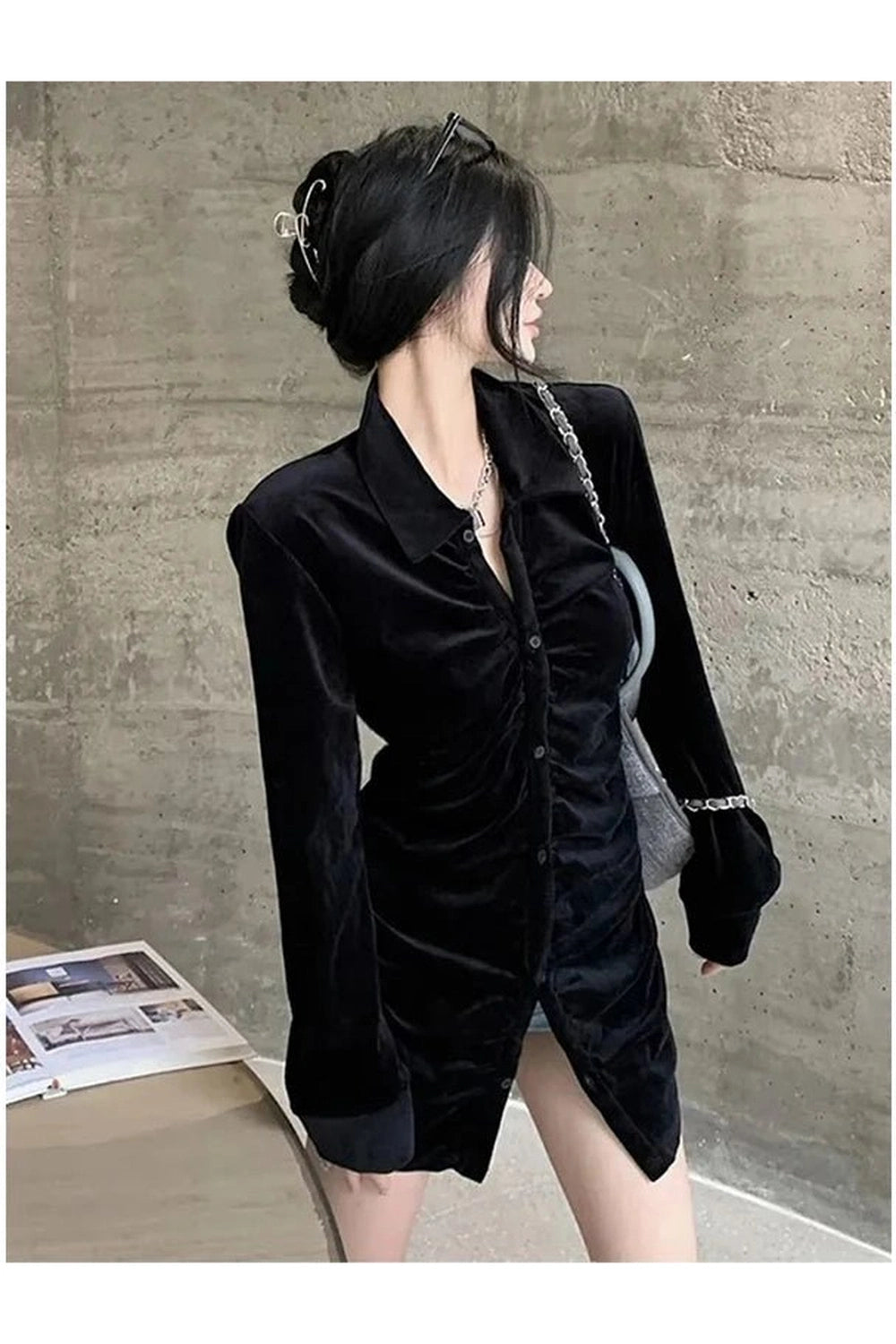 Velvet Pleated Blouse Shoptery