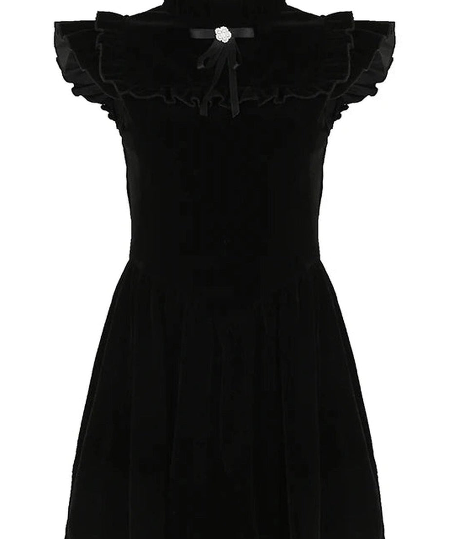 Velvet Ruffle Princess Mini Dress - Dresses