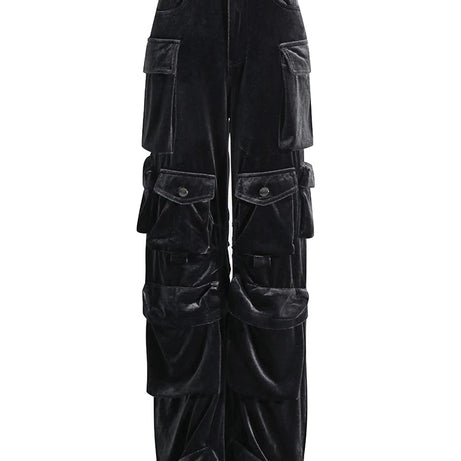 Y2k Velvet Vibe Utility Cargo Pants DARKGREY Shoptery