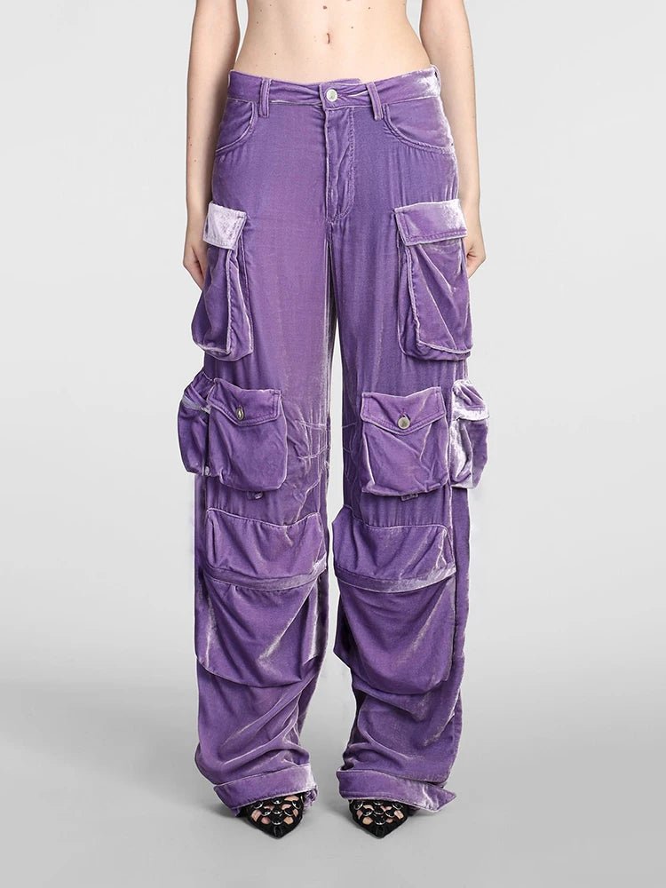 Y2k Velvet Vibe Utility Cargo Pants PURPLE Shoptery