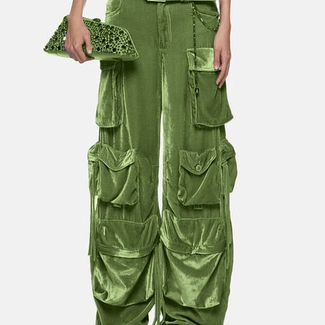 Y2k Velvet Vibe Utility Cargo Pants GREEN Shoptery