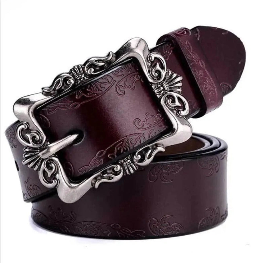 Retro Victorian Embossed Buckle Belt Brown Shoptery