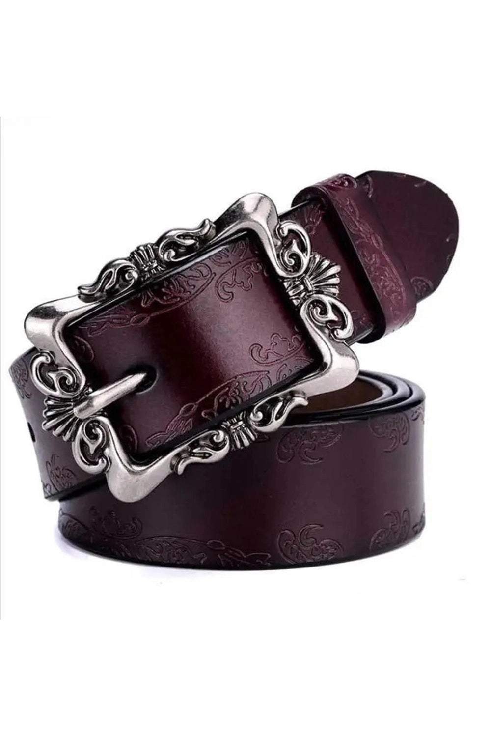 Retro Victorian Embossed Buckle Belt Brown Shoptery