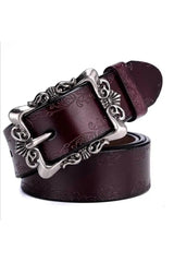 Retro Victorian Embossed Buckle Belt Brown Shoptery