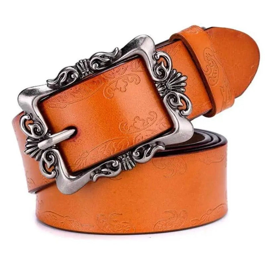 Retro Victorian Embossed Buckle Belt Orange Shoptery