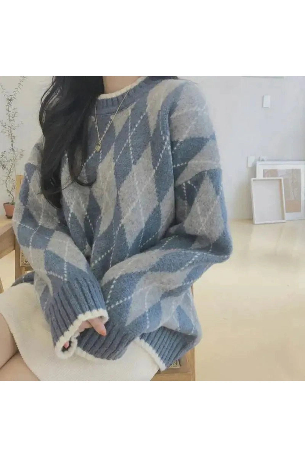 Vintage Argyle Knit Sweater - Sweaters