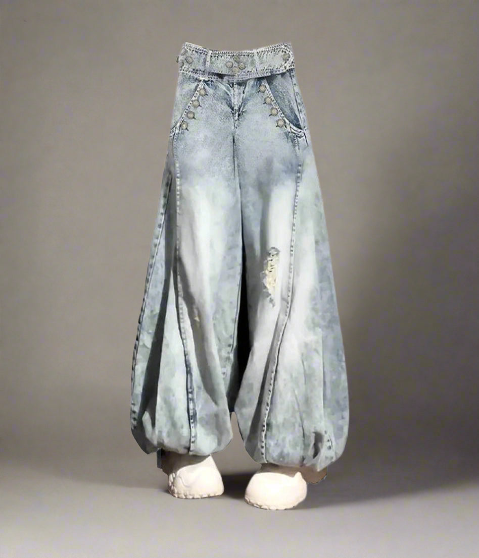 Y2k Balloon Wide-Leg Jeans Light Blue Shoptery