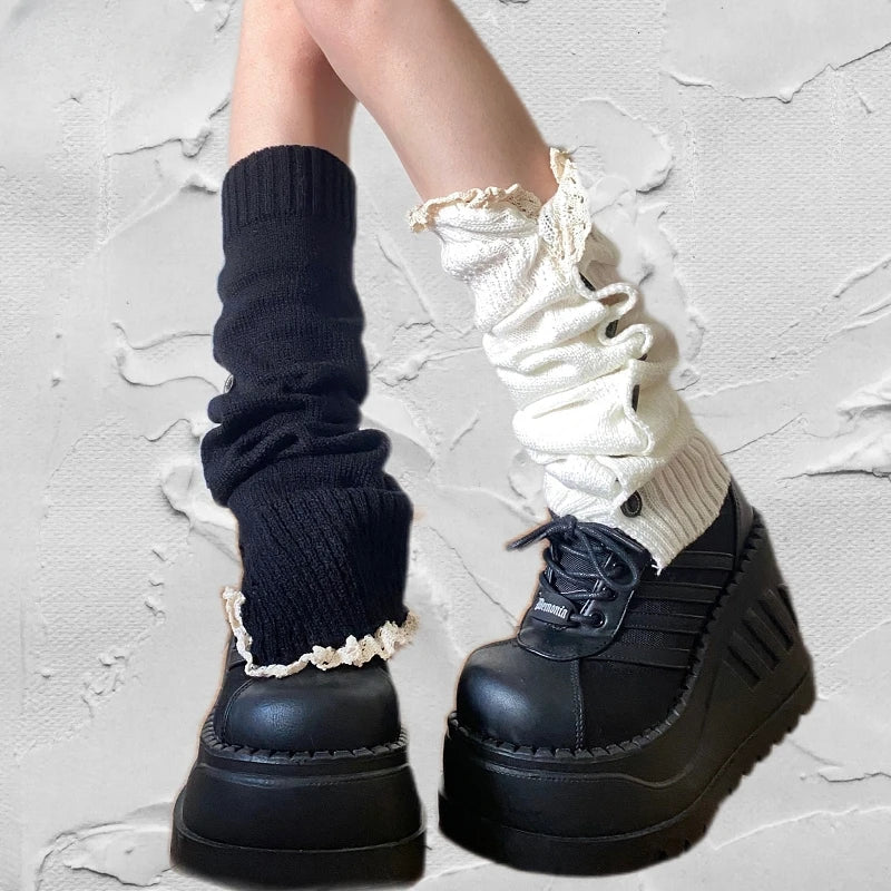 Y2k Button-Up Lace Leg Warmers Shoptery