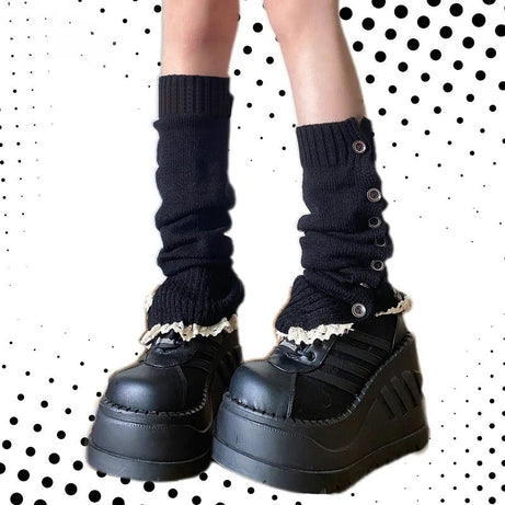 Y2k Button-Up Lace Leg Warmers Shoptery