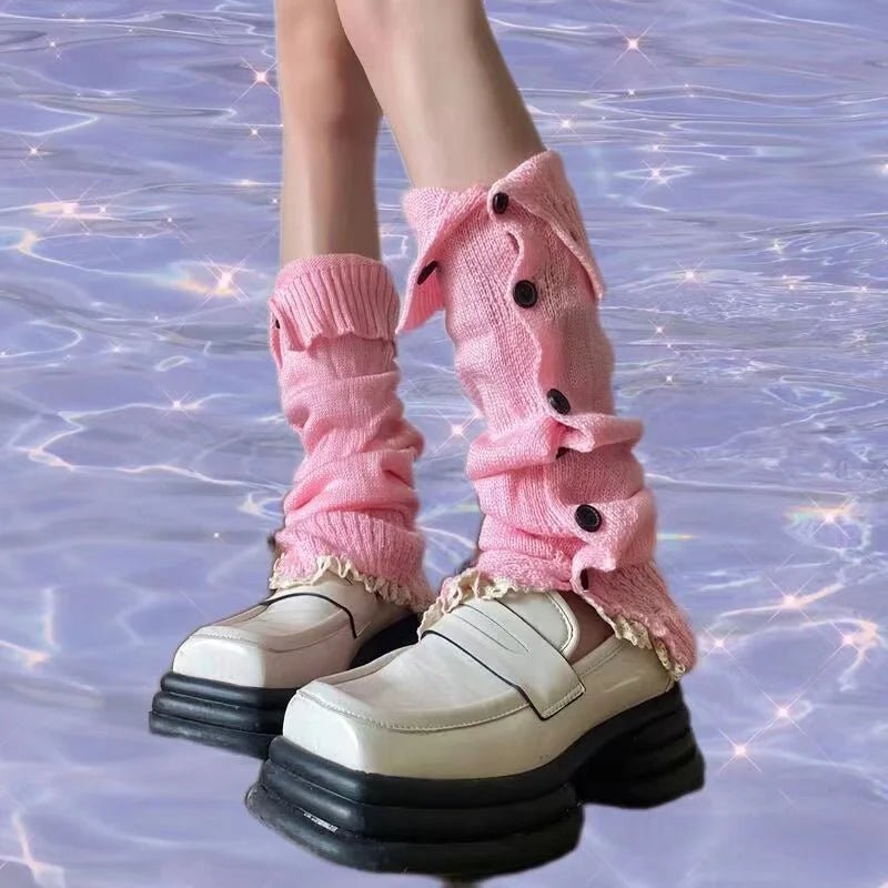 Y2k Button-Up Lace Leg Warmers pink one size Shoptery