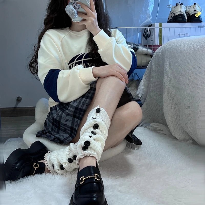 Y2k Button-Up Lace Leg Warmers Shoptery