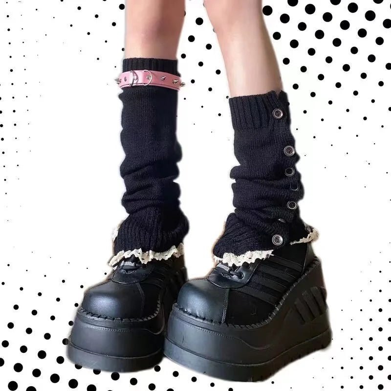 Y2k Button-Up Lace Leg Warmers black one size Shoptery