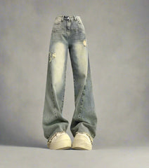Y2k Fade Distressed Wide-Leg Jeans Blue Shoptery
