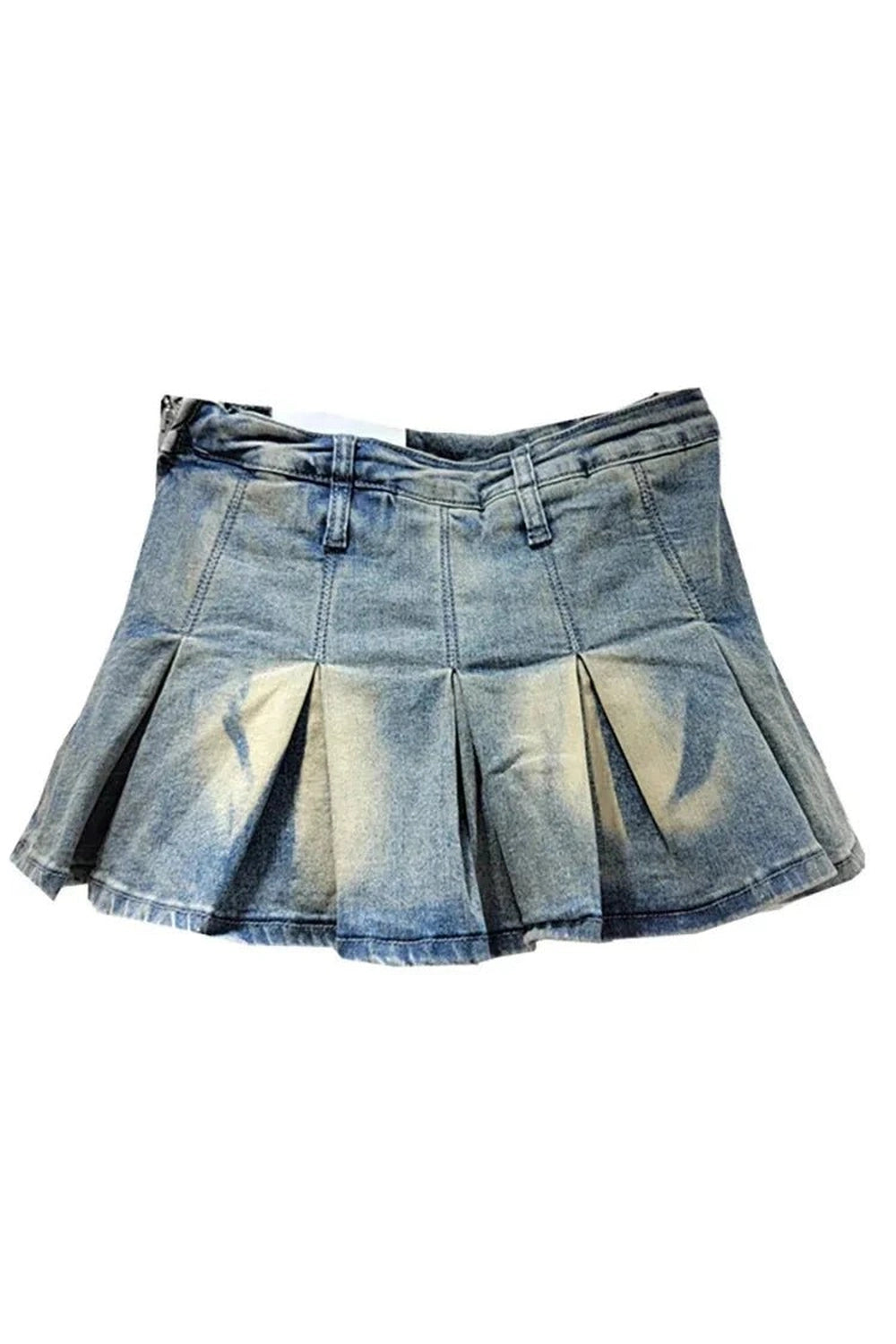 Vintage Faded Denim Pleated Skirt - Denim Skirt