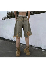 Retro Hole Denim Shorts Shoptery