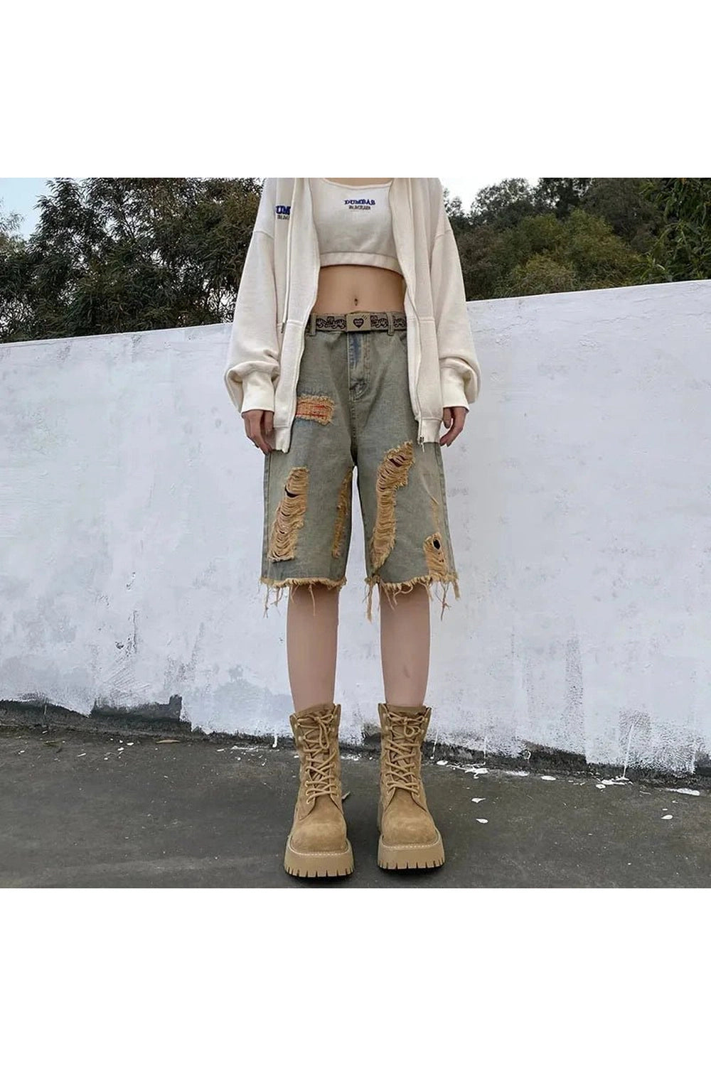 Retro Hole Denim Shorts Shoptery