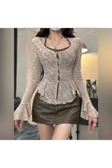 Acubi Lace Flare Sleeve Blouse Apricot Shoptery